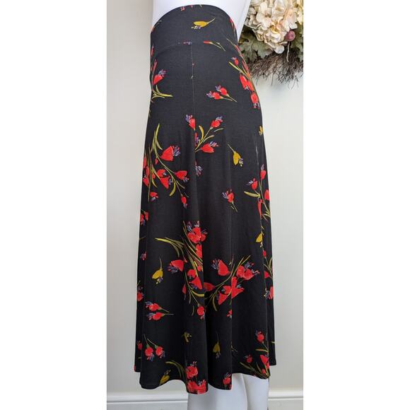 NEW Salaam Flappy Black & Bold Red Floral A-Line Flowy Stretch Skirt Size XL - Picture 3 of 9